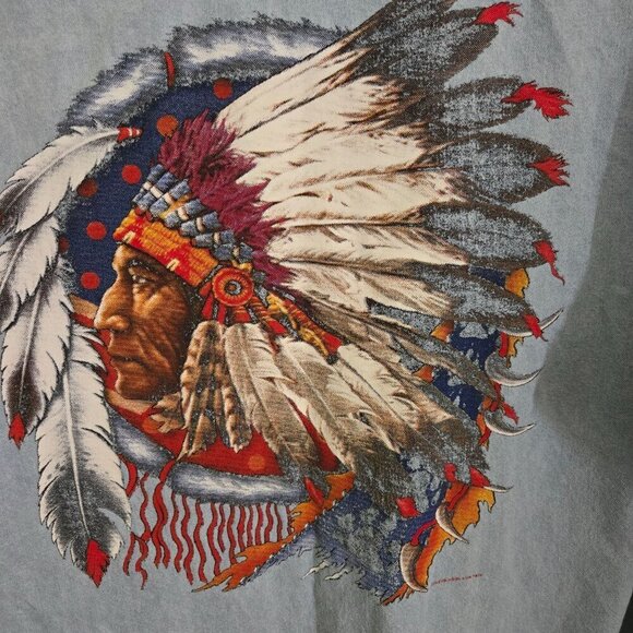 Vintage Unique Native American Wolf Design Button Down Chambray Shirt Gender Neu - Picture 5 of 7